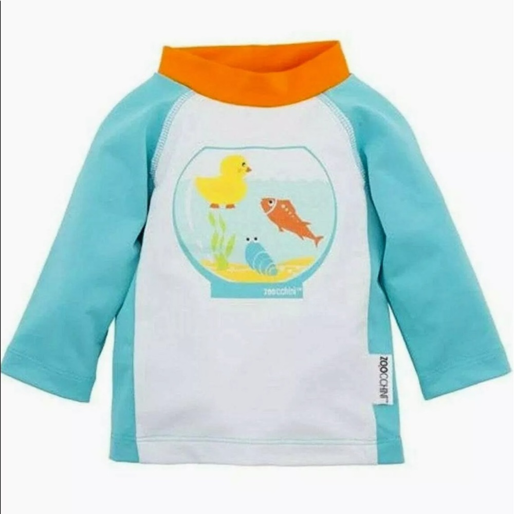 NWT Baby ZOOCCHINI L/S Rashguard Swim Shirt Fishbowl Buddies UPF 50+ 6-12 Month